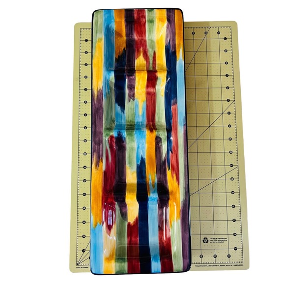 Tabletops Lifestyles MADRID Rainbow Ceramic Divided Serving Platter Tray 18.75" - Picture 4 of 9